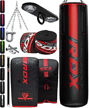RDX Punching Bag Heavy Boxing Bag, 8pc Filled 4ft 5ft Anti Swing Kickboxing Adult Set, Maya Hide Leather, Punch Gloves Ceiling Hook Hanging Chains, MMA Muay Thai Workout Home Gym Fitness Training