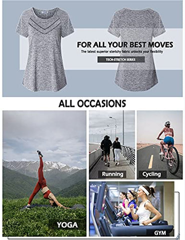 Image of Vindery Workout Tshirts for Women, Ladies Gym Short Sleeve Sport Tops Casual Active Tops Slim Fit Jogging Hiking Training Clothes Outdoor Activewear Soft Lightweight, Grey L