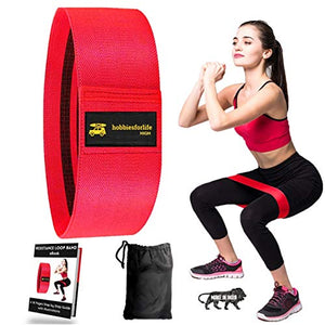 Hobbiesforlife Anti Slip Resistance Loop Bands for Workout with Exercise Bands ebook and Carrybag. Resistance Bands for Workout for Men and Women for Toning Hips Thighs and Legs(Red)