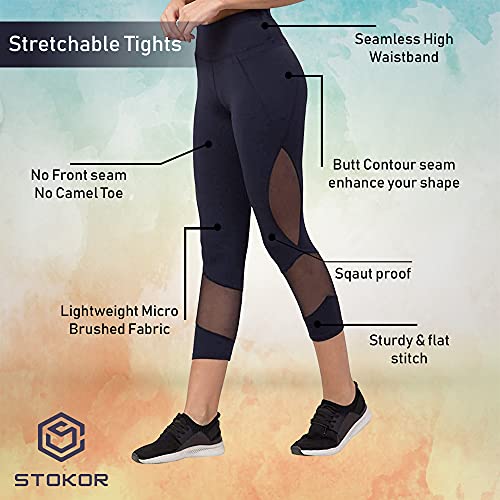 STOKOR Mesh Yoga Gym Dance Workout and Active Sports Fitness Leggings Stretchable Tights for Women | Girls (Large, Blue)