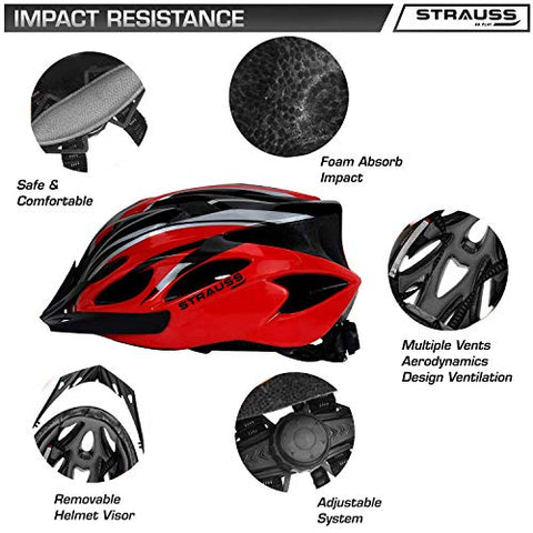Image of Strauss Cycling Helmet, (Black/Red) with Strauss Offroad Motorcycle/Bike Goggle, (Red)