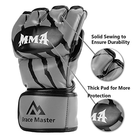 Image of Brace Master Boxing Gloves MMA Gloves for UFC Training Men and Women Leather More Padding Punching Bag Gloves for The Kickboxing, Sparring, Muay Thai Heavy Bag (Small, Gray)