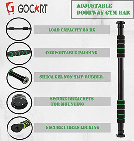 Image of GOCART WITH G LOGO Nonslip Carbon Steel Doorway Gym Bar, Pull-up Bar for Home, Mountable, Adjustable in Length, (Green, Size 63-95)