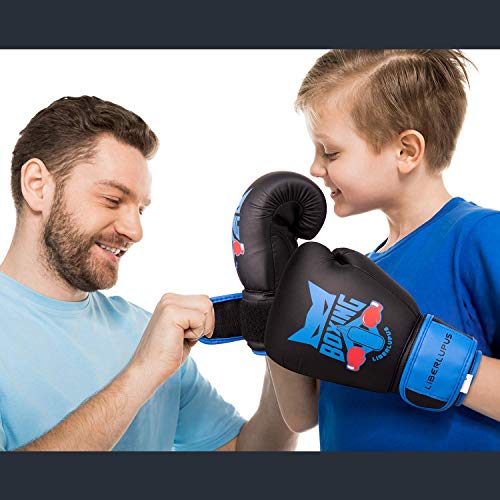 Liberlupus Kids Boxing Gloves, Training Boxing Gloves for Kids Age 3-15, Protective Youth Boxing Gloves with Multiple Color & Size (Black, 6 oz)