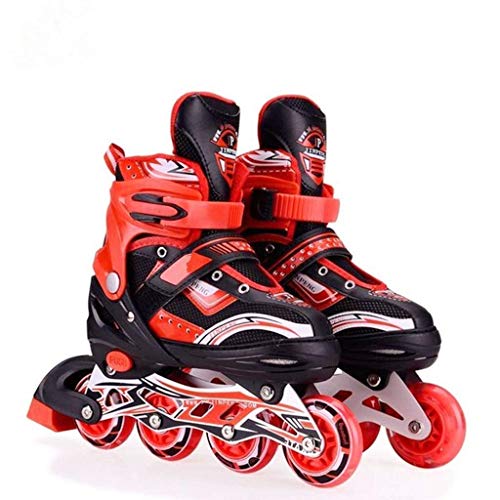RIVET ENTERPRISE Red Inline Skates Size Adjustable All PU Wheels with Aluminum-Alloy, LED Flash Light, Age Group 6-14 Years