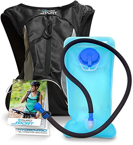 Image of Aduro Sport Hydration Backpack [Hydro-Pro], 1.5L / 2L / 3L BPA Free Water Bladder, Unisex, Water Resistant, Durable, Light Weight, Adjustable Sizing (Black, 3 Liters (101 Fl. Oz))