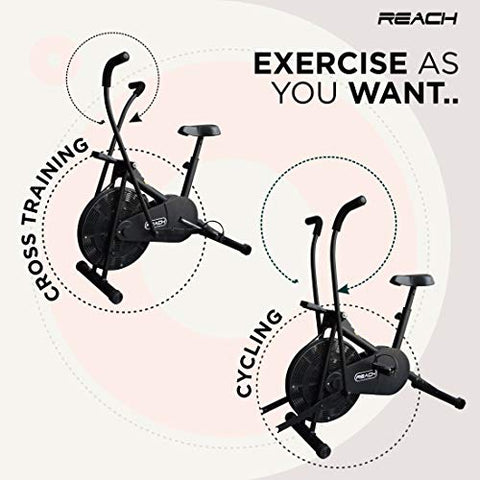 Image of Reach Air Bike Exercise Cycle With Moving Handles & Adjustable Cushioned Seat (Multi-color)