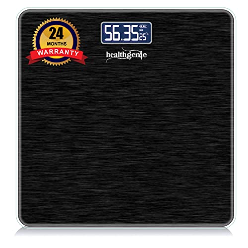 Healthgenie Thick Tempered Glass Lcd Display Digital Weighing Machine , Weight Machine For Human Body Digital Weighing Scale, Weight Scale, with 2 Year Warranty & Batteries Included (Brushed Black)