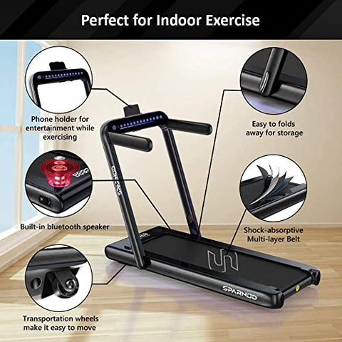 Image of Sparnod Fitness STH-3030 (4 HP Peak) 2 in 1 Foldable Treadmill for Home Cum Under Desk Walking PadSlim Enough to be stored Under Bed (Black)