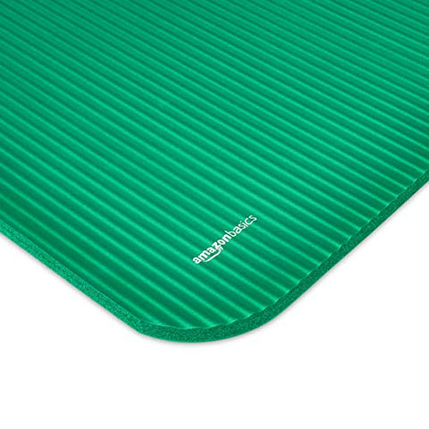 Image of AmazonBasics 13mm Extra Thick Yoga Mat with Carrying Strap, Green & Neoprene Dumbbell Pair, 2 x 1.5Kg