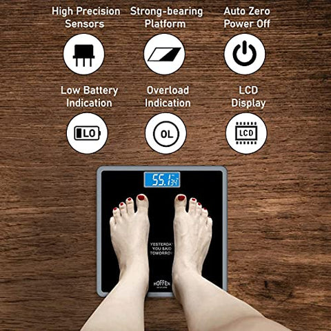 Image of Hoffen (India) Digital Electronic LCD Personal Health Body Fitness Weighing Scale (Black) with 2 Years Warranty