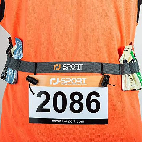 Image of RJ-Sport Race Number Belt - Triathlon Race Belt BIB Holder with 6 Energy Gel Loops for Triathalon, Marathon, Running and Cycling