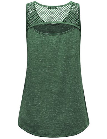 Image of AxByCzD Athleisure Wear for Women,Ladies Soft Breathable Cool Moisture Wicking Keyhole Mesh Stitching Yoga Gym Tank Tops Abrasion Resistant Exercise Sports Jogging Pilates Casual Shirts Green Large