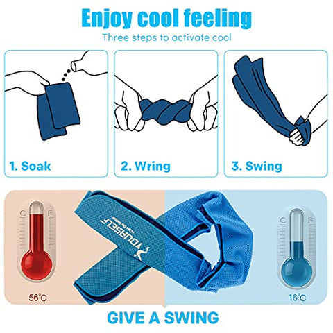 Image of SYOURSELF 4 Pack Cooling Towels for Instant Relief-Cool Bowling Fitness Yoga Towel -40"x12" Use as Cooling Neck Headband Bandana Scarf,Stay Cool for Travel Camping Golf Football&Outdoor Sports(Blue)