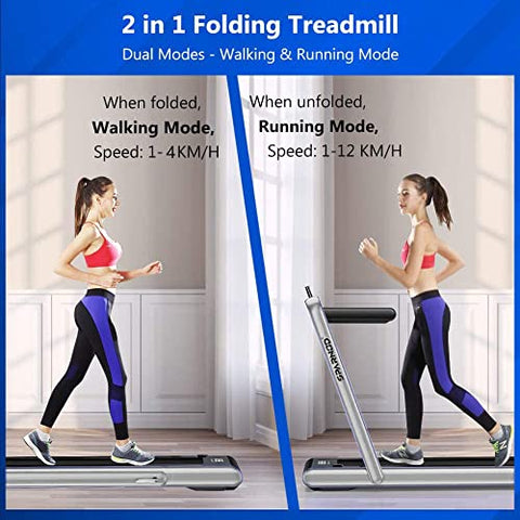 Image of Sparnod Fitness STH-3000 (4 HP Peak) 2 in 1 Foldable Treadmill for Home Cum Under Desk Walking Pad- Slim Enough to be stored Under Bed (Grey)