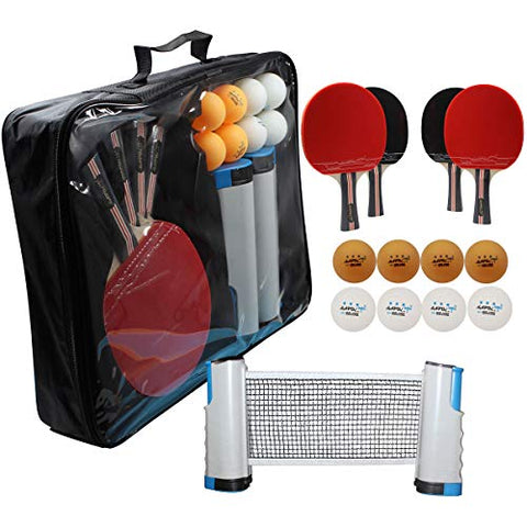 Image of MAPOL Premium Anywhere Ping Pong Paddle Set,Quality Table Tennis Paddle Set,Included 4 Advanced Paddles,8 Pack 3-Star Balls,Retractable Net, Portable Storage Bag