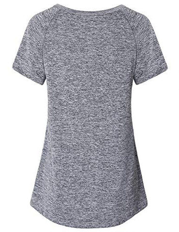 Image of Vindery Workout Tshirts for Women, Ladies Gym Short Sleeve Sport Tops Casual Active Tops Slim Fit Jogging Hiking Training Clothes Outdoor Activewear Soft Lightweight, Grey L