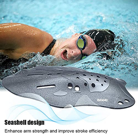 Image of Vsidea Swim Training Hand Paddles with Ear Plugs and Nose Clip, Adjustable Straps Contour Swimming Paddles for Women Men and Children Professional Swimming Accessories (Silver)