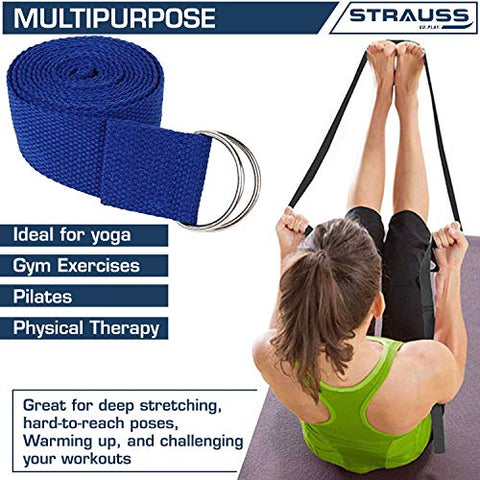 Image of Strauss Yoga Block Pair, (Blue/Grey) With Yoga Belt