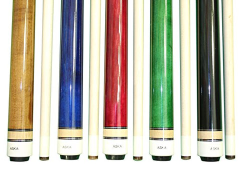 Image of Set of 5 Wrapless Brand New Aska L3 Billiard Pool Cues, 58" Hard Rock Canadian Maple, 13mm Hard Le Pro Tip, Mixed Weights, Black, Blue, Brown, Green, Red. Perfect Quality. Improve Your Game Room