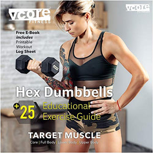 VCORE FITNESS Hex Dumbbell 5Kg Single Dumbbell, Ideal for Home Gym Dumbbells Exercise Workout for Men & Women, Steel Iron Rubber Encased, Black