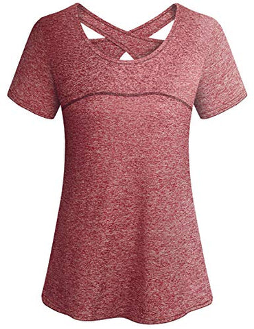 Image of Yoga Outfit Women,Cucuchy Fitness Workout Tops Casual Cool Running Shirt Short Sleeve Breathable Training Exercise Sport Wear Petite Flowy Softball Golf Volleyball Base Layer Active Gym Tshirts Red M