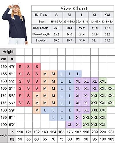 Promover Women's UPF 50+ Workout Shirts Sun Protection Quick Dry Long Sleeve Scoop Neck Yoga Activewear Plain Tee Tops, A-upgraded Navy, XX-Large