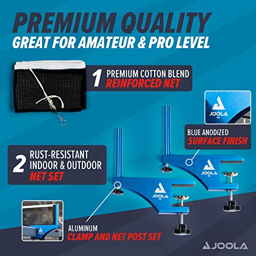 JOOLA Professional Grade WX Aluminum Indoor & Outdoor Table Tennis Net and Post Set - Quick Setup - 72in Regulation Ping Pong Net - Reinforced Cotton Blend Net w/Adjustable Tensioning System