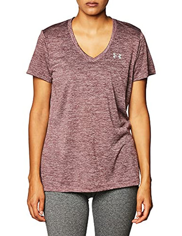 Image of Under Armour Women's Tech V-Neck Twist Short-Sleeve T-Shirt , Ash Plum (554)/Metallic Silver, Medium