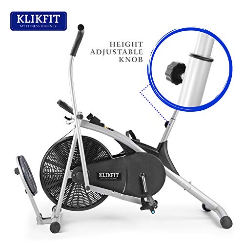 KLIKFIT KF04CM Upright Air Bike Exercise Cycle with Dual Moving Arms for Home Gym Cardio Full Body Weight Loss Workout with Twister & Back Support Free Installation (Silver and Black)