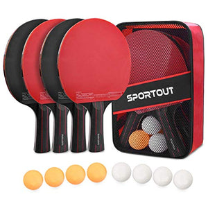 Sportout Ping Pong Paddle Set, Portable 4 Player Set, Pingpong Racket Set with 4 Paddles, 8 Balls and Carry Bag for Children/Adult Indoor Outdoor Games, Thanksgiving Day for Kids