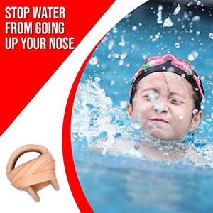 Splaqua Swimming Nose Clip with String - Comfortable Soft Latex Plugs for Kids and Adults - Neutral Beige (Two Pack)