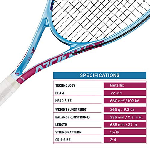 Image of HEAD Attitude Elite MX Graphite Tennis Racquet with Full Cover | Pre Strung | Size: 4/3-8 | Lightweight : 265 gm | Turquoise |