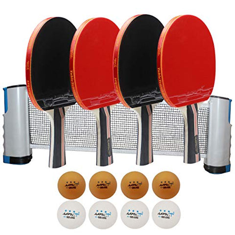 Image of MAPOL Premium Anywhere Ping Pong Paddle Set,Quality Table Tennis Paddle Set,Included 4 Advanced Paddles,8 Pack 3-Star Balls,Retractable Net, Portable Storage Bag