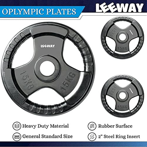 Image of LEEWAY Professional Regular Metal Integrated Olympic Rubber Weight Plates| Rubber Weight| Spare Gym Weight Plates for Strength Training| Olympic Weight (Regular-31 mm Hole Dia, 5 kg Set (2.5kg x 2))