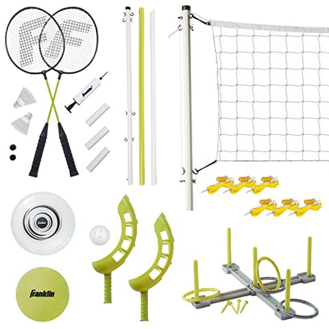 Image of Franklin Sports Fun 5 Combo Set - Badminton - Volleyball - Ring Toss - Flip Toss - Flying Disc