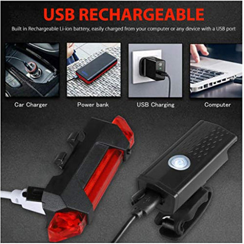 Image of FASTPED ® Combo of Bicycle LED USB Rechargeable Head Light and Tail Light