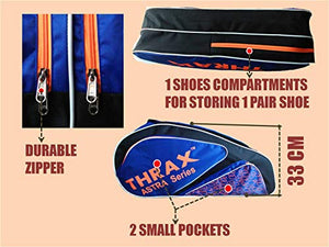 Thrax Astra Series Fabric Badminton Kit Bag (Black and Blue)