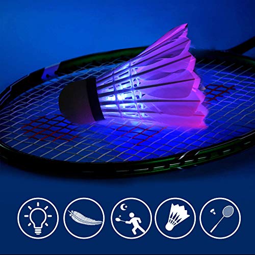 LED Badminton Shuttlecock, Arespark Dark Night Colorful LED Lighting - Glow Birdies Lighting- For Outdoor & Indoor Sports Activities, 4-Piece