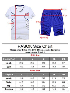 PASOK Men's Casual Tracksuit Short Sleeve Running Jogging Athletic Sports Set Black 2XL