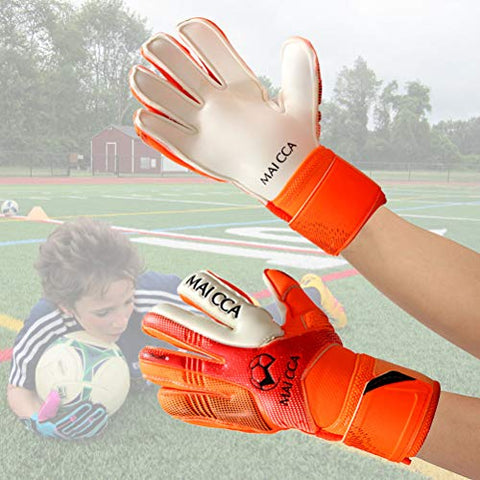 Image of Haploon Youth Goalie Goalkeeper Gloves Kids Professional Goalkeeper Gloves,Soccer Football Training Goalkeeper Secure Gloves with Finger Protector-Carry Tote Included (Orange, 7#)