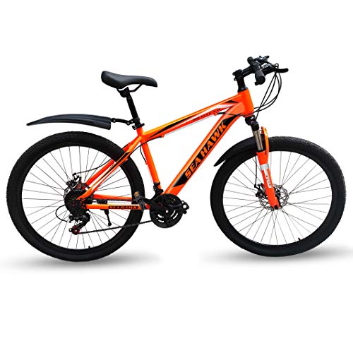 ADDMAX Sea Hawk Front Suspension 21-Speed Adventure Sports Mountain Bike with Lightweight 18 Inch Carbon Steel Frame, 26x2 Inches Tires Bicycle for Men and Women (Gun Red)