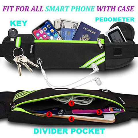 Image of AIKENDO Reflective Slim Pocket Running Belt Fanny Pack Bag for Hiking Fitness Cycling Workout Gym, Jogging for iPhone Xs, XR, 7 8 Plus, Travelling Money Phone Holder