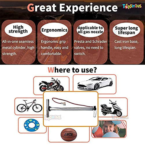 Image of Toyshine High Pressure Portable Multipurpose Bicycle Steel Air Pump, Mix Color (SSTP)