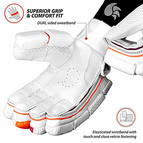 Image of DSC Intense Shoc Leather Cricket Batting Gloves, Mens Right (White Turquoise)