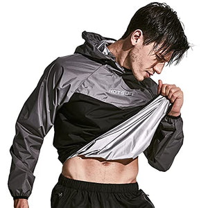 HOTSUIT Sauna Suit Men Weight Loss Jacket Pant Gym Workout Sweat Suits, Gray, XL