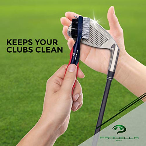 Image of Procella Golf Club Brush - Must-Have Golf Tool for Cleaning Dirty Clubs - Golf Club Cleaner for Irons & Woods - Golf Brush and Groove Cleaner with Carabiner - Nylon & Wire Golf Club Cleaning Brush