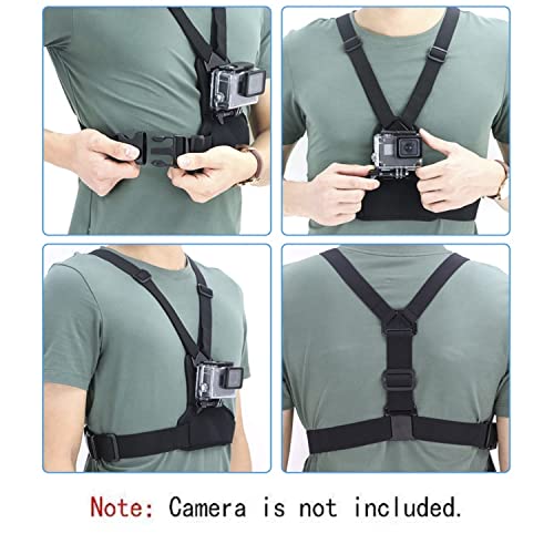 TECHONTO Adjustable Chest Harness Belt Strap Mount Light Weight 3 Points Elastic Compatible with Gopro Hero 8/7/6,SJCAM, Yi, DJI Osmo Action & Other Action Cameras (Black)
