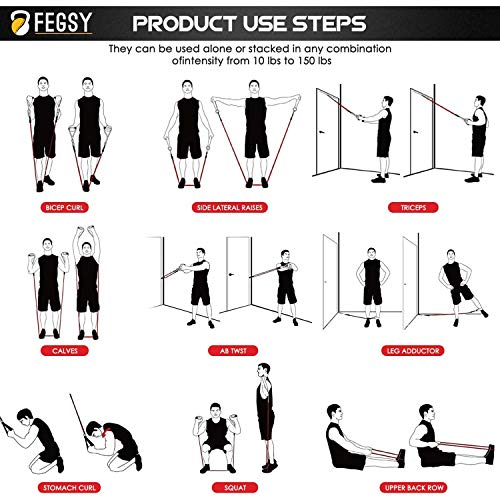 FEGSY Resistance Bands Set for Exercise, Stretching, and Workout Toning Tube Kit with Foam Handles, Door Anchor, Ankle Strap, and Carrying Bag for