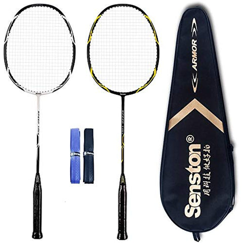 Image of Senston - 2 Player 100% Graphite Badminton Racquets Set - Includes 1 Badminton Bag / 2 Rackets / 2 Grips (White + Black)